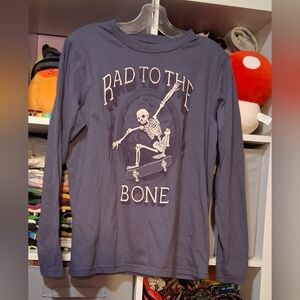 Kids Long Sleeve Tee - 'Rad to the Bone' Skeleton Graphic - Blue